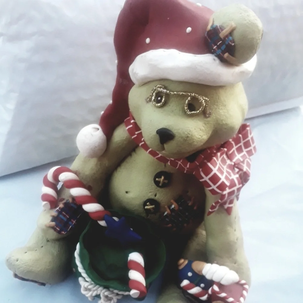 Vtg Teddy Bear Santa Claus candy cane Christmas